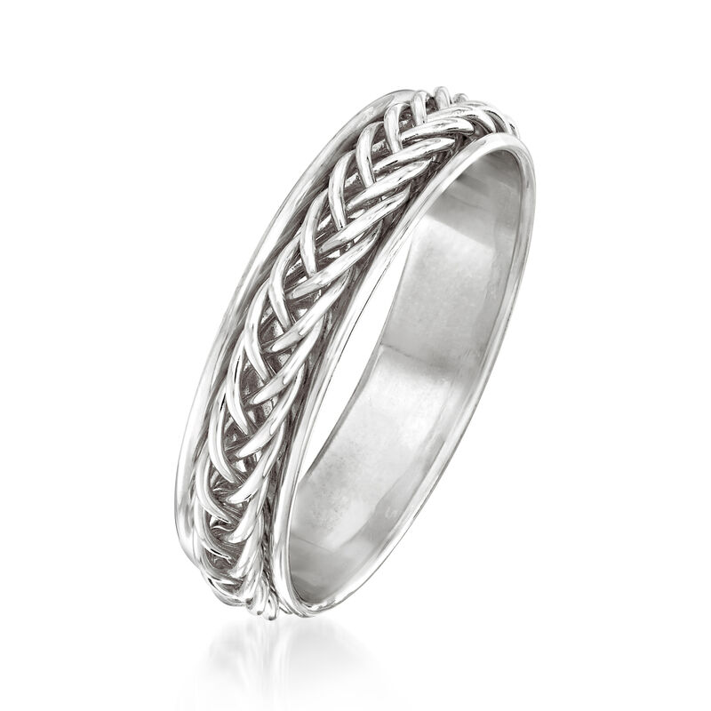 14kt White Gold Small Braided Band Ring image number 2