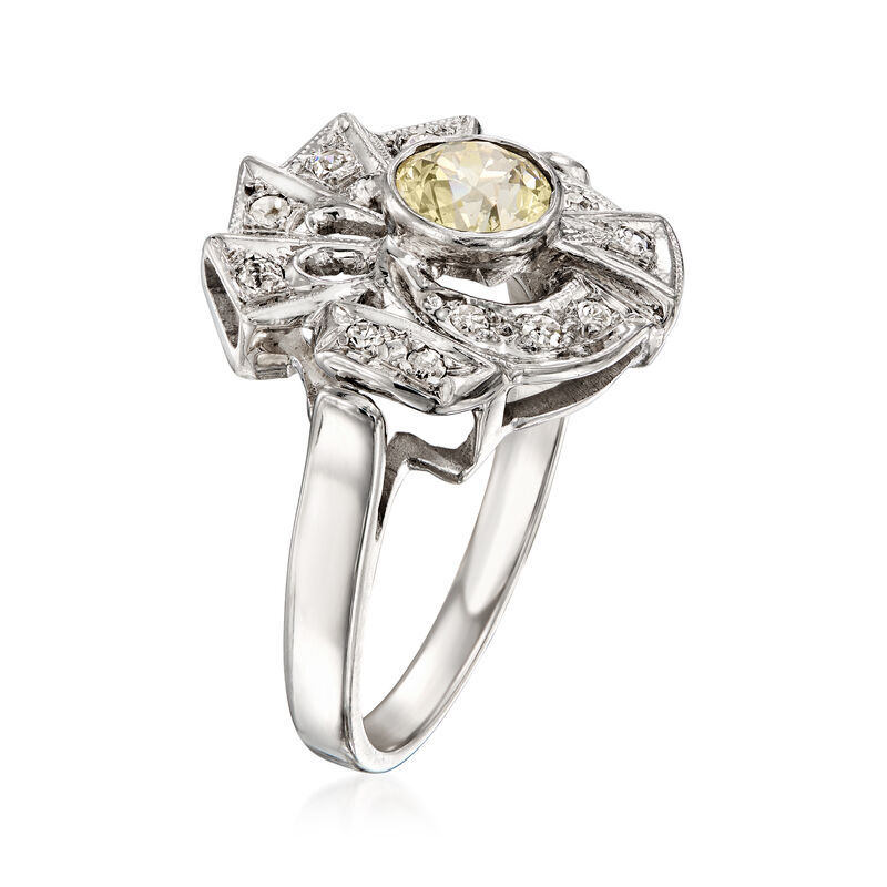 C. 1980 Vintage .85 ct. t.w. Yellow and White Diamond Swirl Ring in 14kt White Gold. Size 6 image number 2
