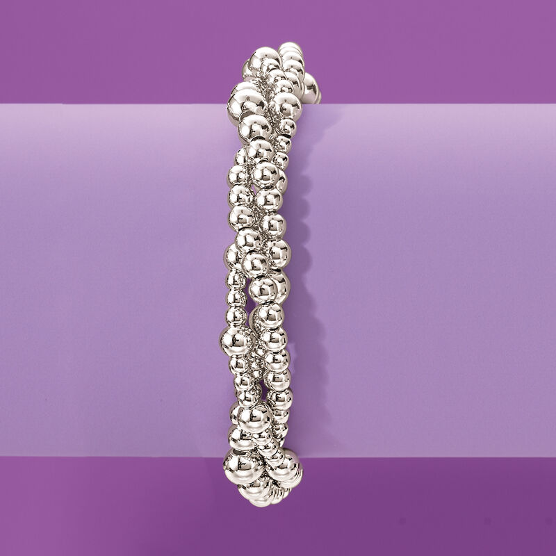 Italian Sterling Silver Twisted Multi-Bead Bracelet image number 8