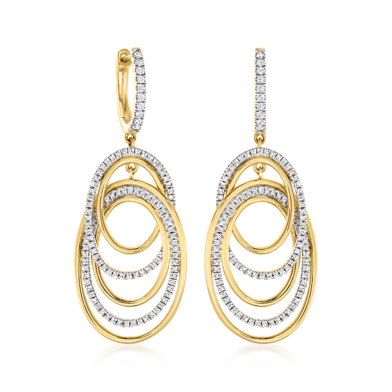 1.00 ct. t.w. Pave Diamond Oval-Link Drop Earrings in 14kt Yellow Gold  image number 2