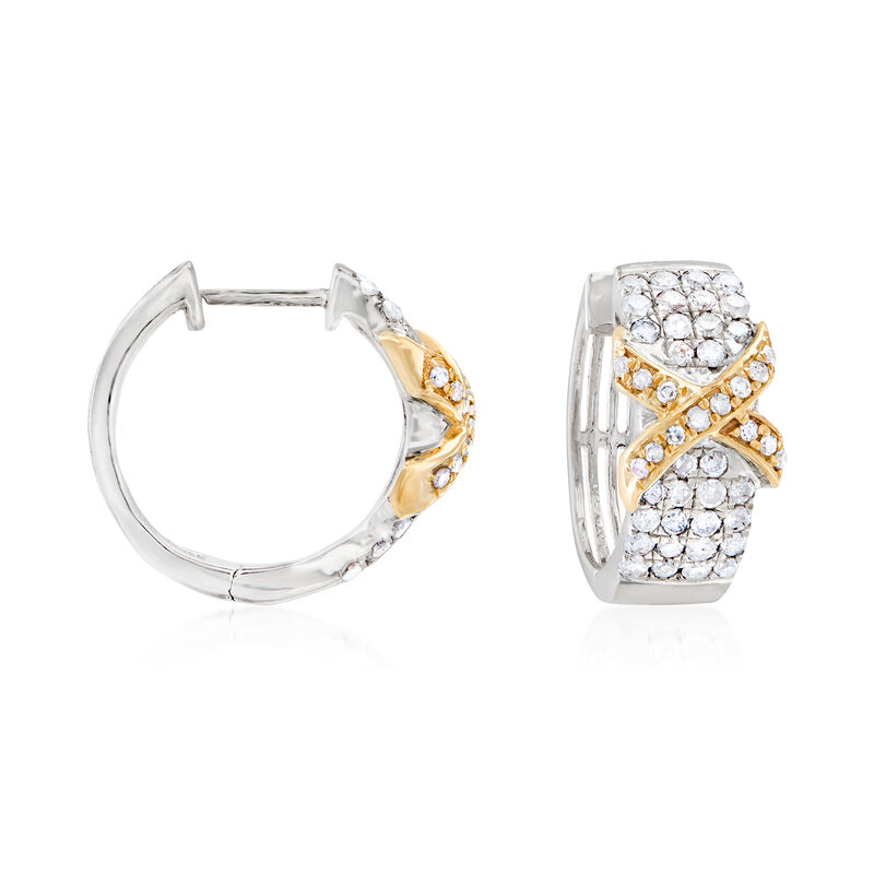1.00 ct. t.w. Diamond X Hoop Earrings in Sterling Silver and 14kt Yellow Gold image number 0