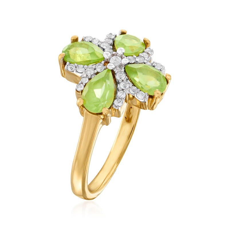 1.50 ct. t.w. Peridot and .10 ct. t.w. White Topaz Flower Ring in 18kt Gold Over Sterling image number 2