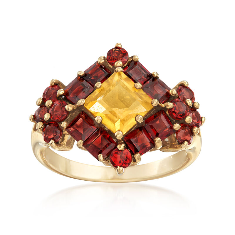 C. 2000 Vintage 1.42 ct. t.w. Garnet and .98 Carat Citrine Cluster Ring in 10kt Yellow Gold image number 0