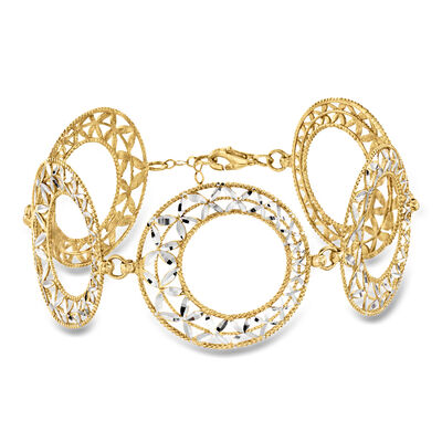 C. 1990 Vintage 18kt Two-Tone Gold Floral Circle Bracelet