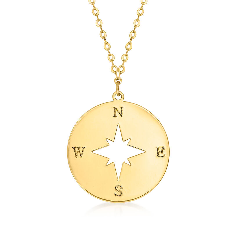 Italian 14kt Yellow Gold Compass Pendant Necklace. 16&quot; image number 1