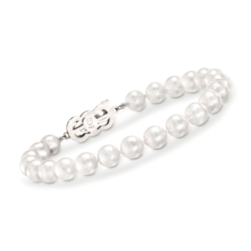Mikimoto 7-8mm A1 Akoya Pearl Jewelry Set: Earrings, Necklace and Bracelet with 18kt White Gold image number 5