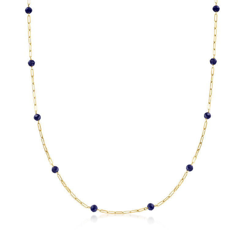 3.50 ct. t.w. Sapphire Bead Station Paper Clip Link Necklace in 14kt Yellow Gold image number 0