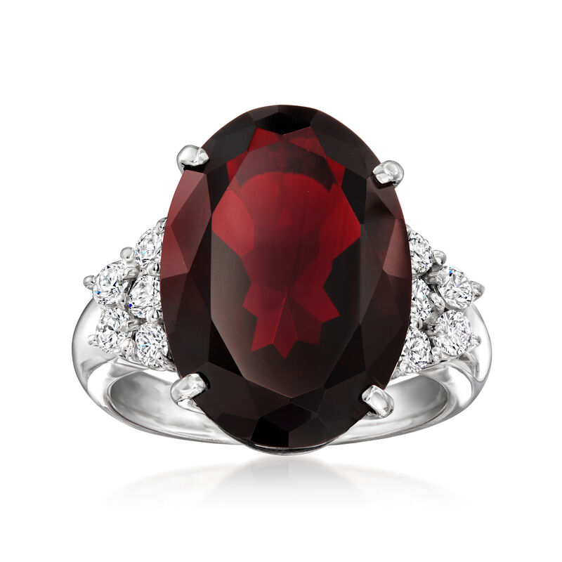 C. 1990 Vintage 12.86 Carat Garnet and .50 ct. t.w. Diamond Ring in Platinum. Size 6.5 image number 0