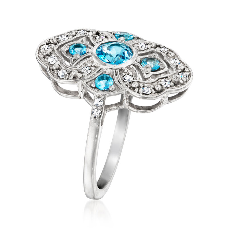 .50 ct. t.w. Swiss Blue Topaz and .20 ct. t.w. Diamond Ring in Sterling Silver image number 1