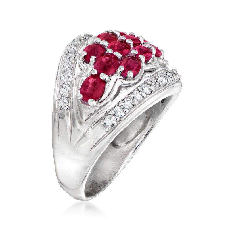 C. 1990 Vintage 3.00 ct. t.w. Pink Sapphire Dome Ring with .65 ct. t.w. Diamonds in Platinum. Size 5.75 image number 2