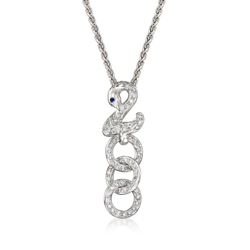 C. 1990 Vintage .55 ct. t.w. Diamond Swan with Circle Drop Necklace with Sapphire Accent in 18kt White Gold image number 0