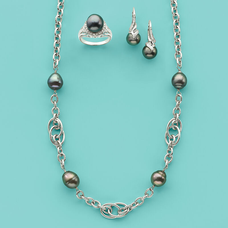 10-11mm Cultured Tahitian Pearl Chain Necklace in Sterling Silver image number 2