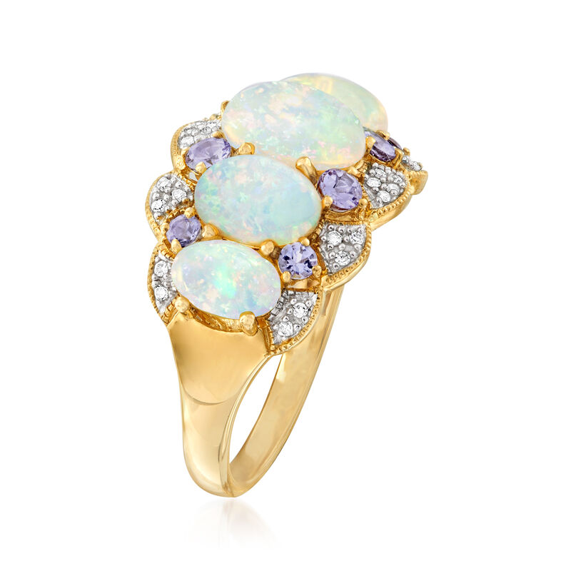 Ethiopian Opal and .45 ct. t.w. Tanzanite Ring with Diamonds in 14kt Yellow Gold image number 2