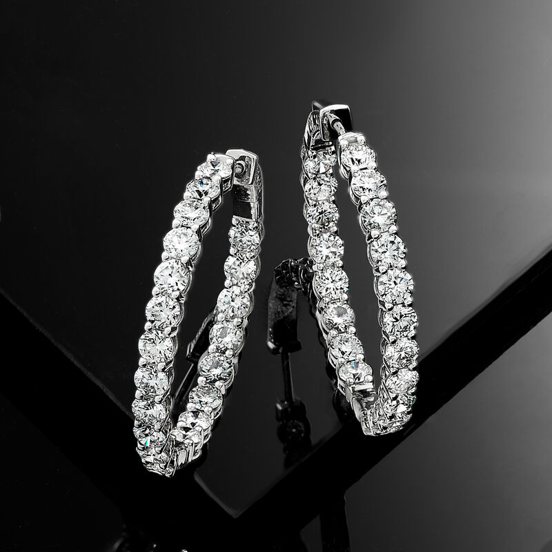 7.00 ct. t.w. Lab-Grown Diamond Inside-Outside Hoop Earrings in 14kt White Gold. 1 1/4&quot; image number 3