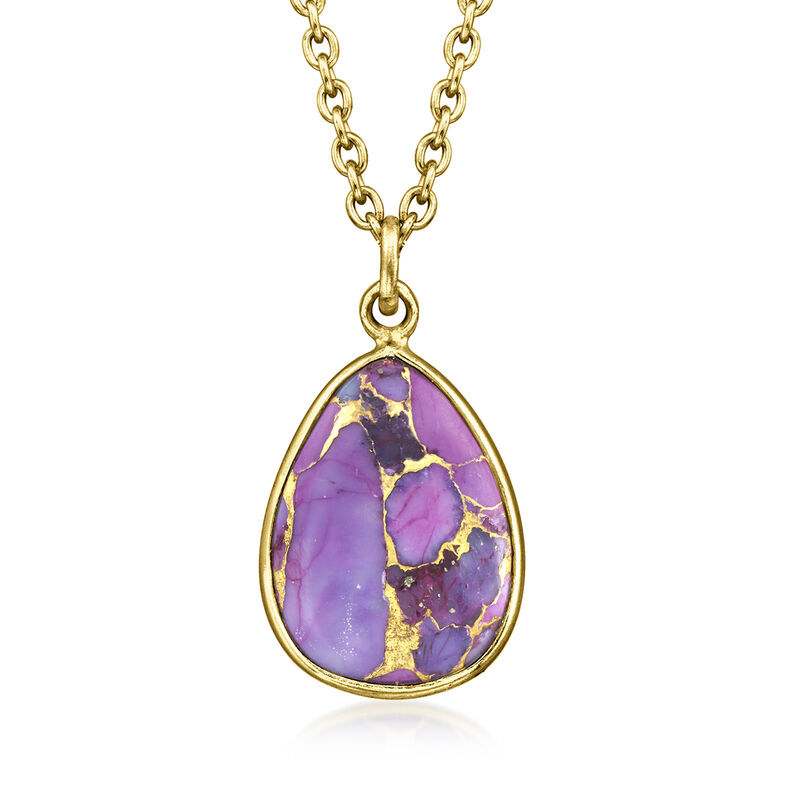 Purple Turquoise Jewelry Set: Pendant Necklace and Drop Earrings in 18kt Gold Over Sterling. 18&quot; image number 3
