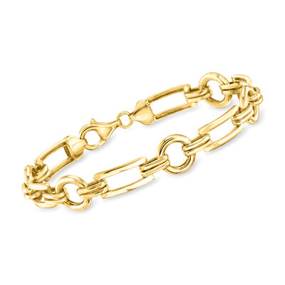 18kt Gold Over Sterling Alternating Rectangle and Circle-Link Bracelet