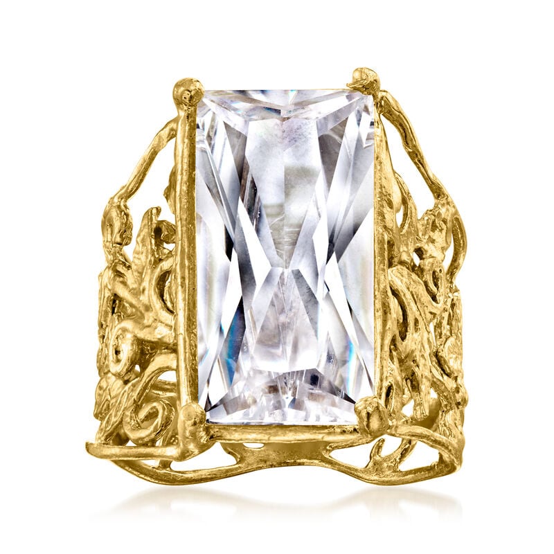 12.00 Carat CZ Scrollwork Ring in 18kt Gold Over Sterling image number 0