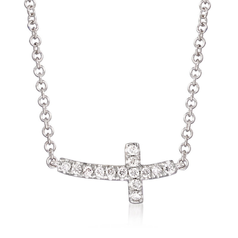 Gabriel Designs Diamond Sideways Cross Necklace in 14kt White Gold. 16&quot; image number 1