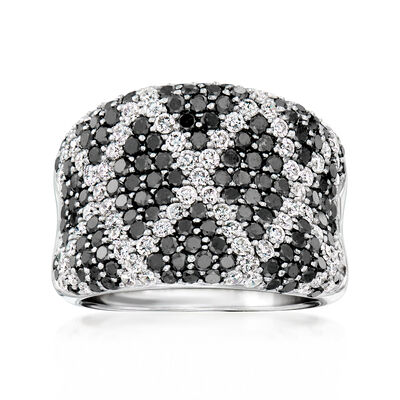 C. 2000 Vintage 3.25 ct. t.w. Black and White Diamond X Ring in 14kt White Gold