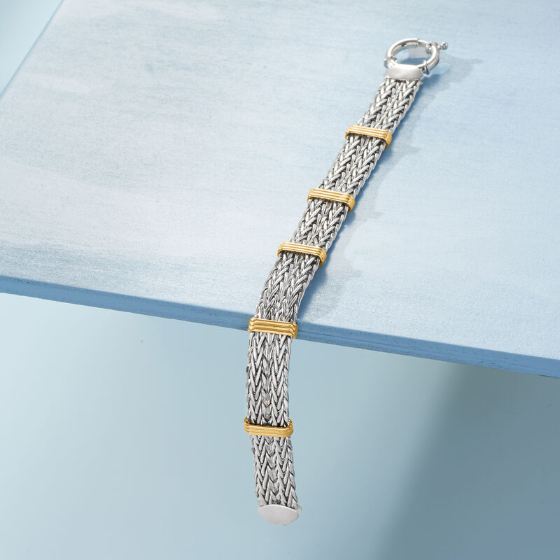 Two-Tone Sterling Silver Wheat-Link Bracelet. 7&quot; image number 3