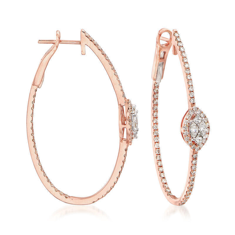 1.46 ct. t.w. Diamond Inside-Outside Hoop Earrings in 14kt Rose Gold image number 0