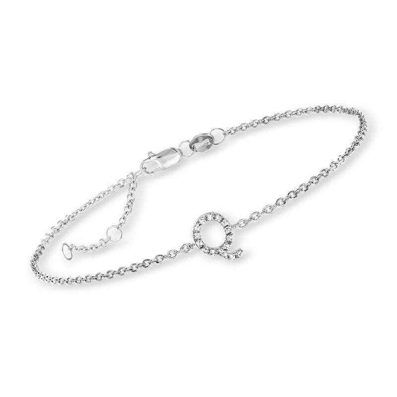 Q - Diamond Initial Bracelet in Sterling Silver. 7" image number 0