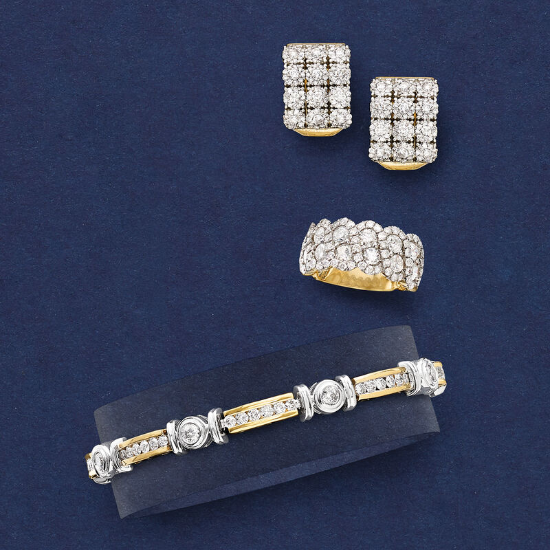 2.00 ct. t.w. Diamond Three-Row Hoop Earrings in 14kt Yellow Gold. 5/8&quot; image number 6