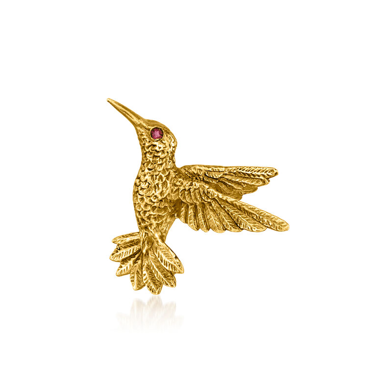 C. 1970 Vintage Craig Drake 18kt Yellow Gold Jewelry Set: Three Hummingbird Pins with Ruby Accents image number 4