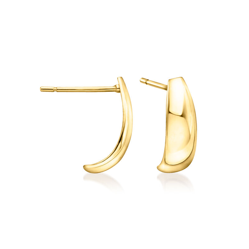 14kt Yellow Gold J-Hoop Earrings. 3/8&quot; image number 0