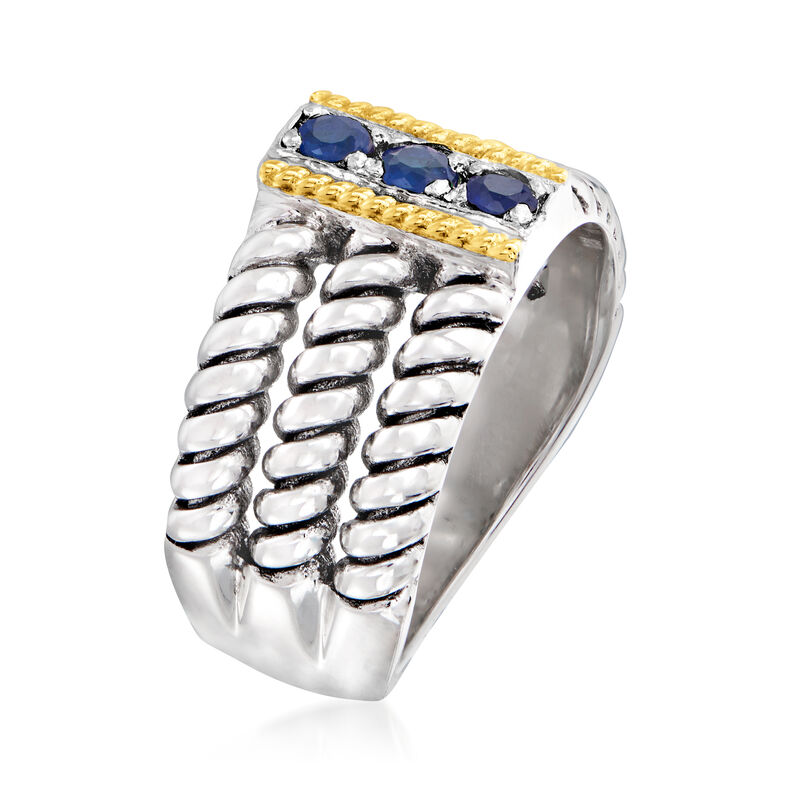.20 ct. t.w. Sapphire Three-Stone Ring in Sterling Silver with 14kt Yellow Gold image number 2