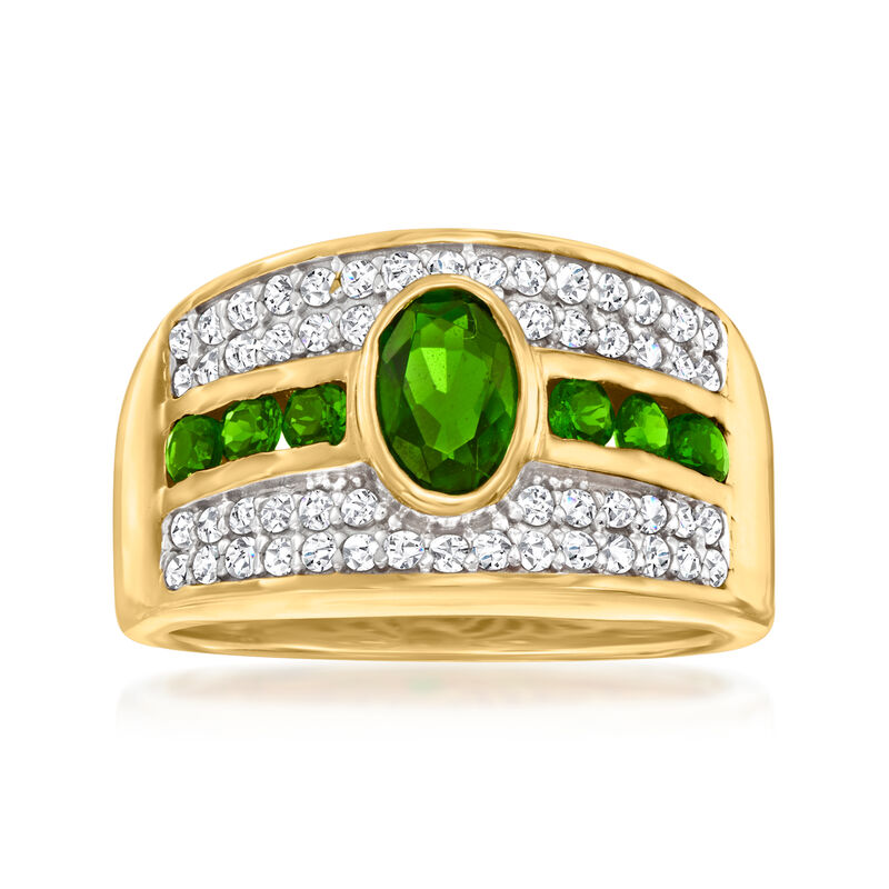 1.20 ct. t.w. Chrome Diopside and .50 ct. t.w. White Zircon Ring in 18kt Gold Over Sterling image number 0