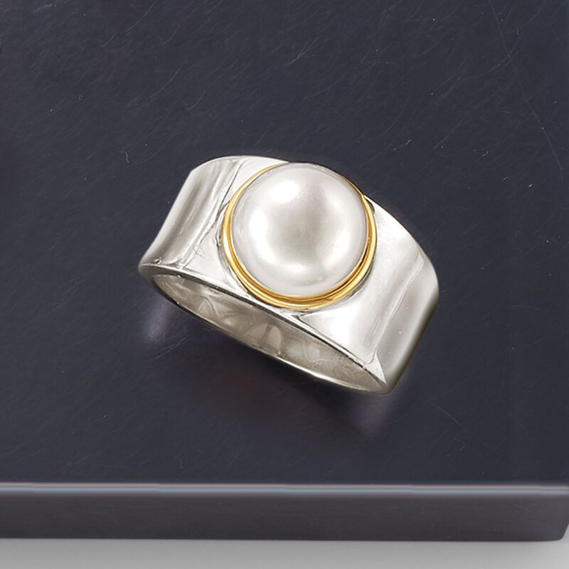 9.5-10mm Cultured Pearl Ring in Sterling Silver with 14kt Gold image number 4