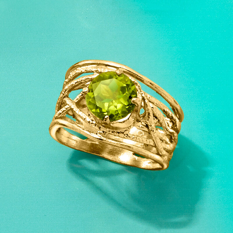 1.90 Carat Peridot Textured Openwork Ring in 18kt Gold Over Sterling image number 5