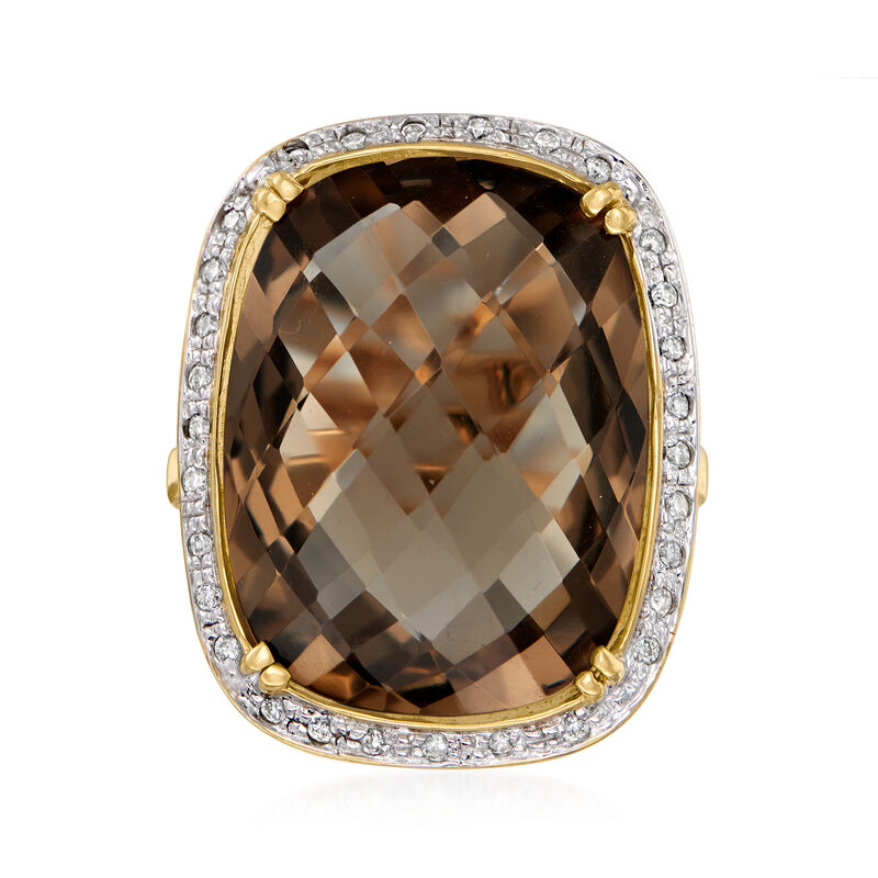 20.00 Carat Smoky Quartz and .18 ct. t.w. Diamond Ring in 14kt Yellow Gold image number 0