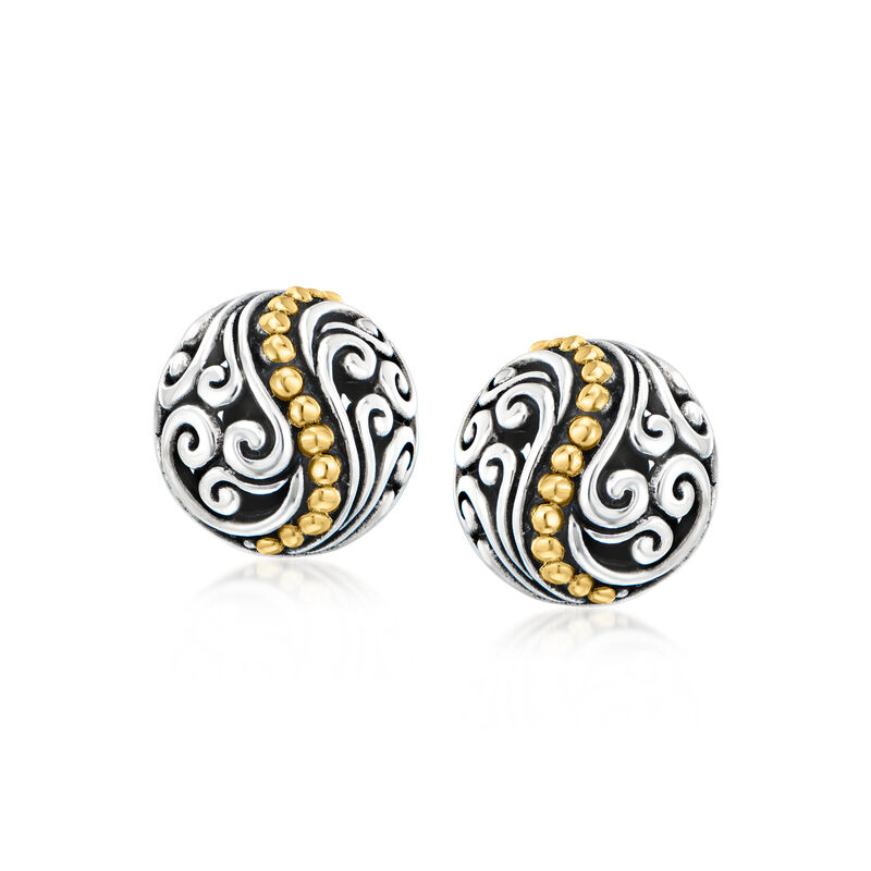 Sterling Silver and 18kt Yellow Gold Bali-Style Swirled Dome Stud Earrings  image number 0