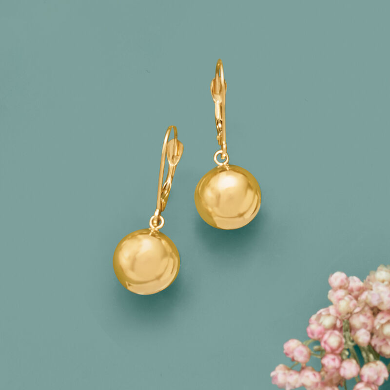 14kt Yellow Gold 10mm Bead Drop Earrings image number 2