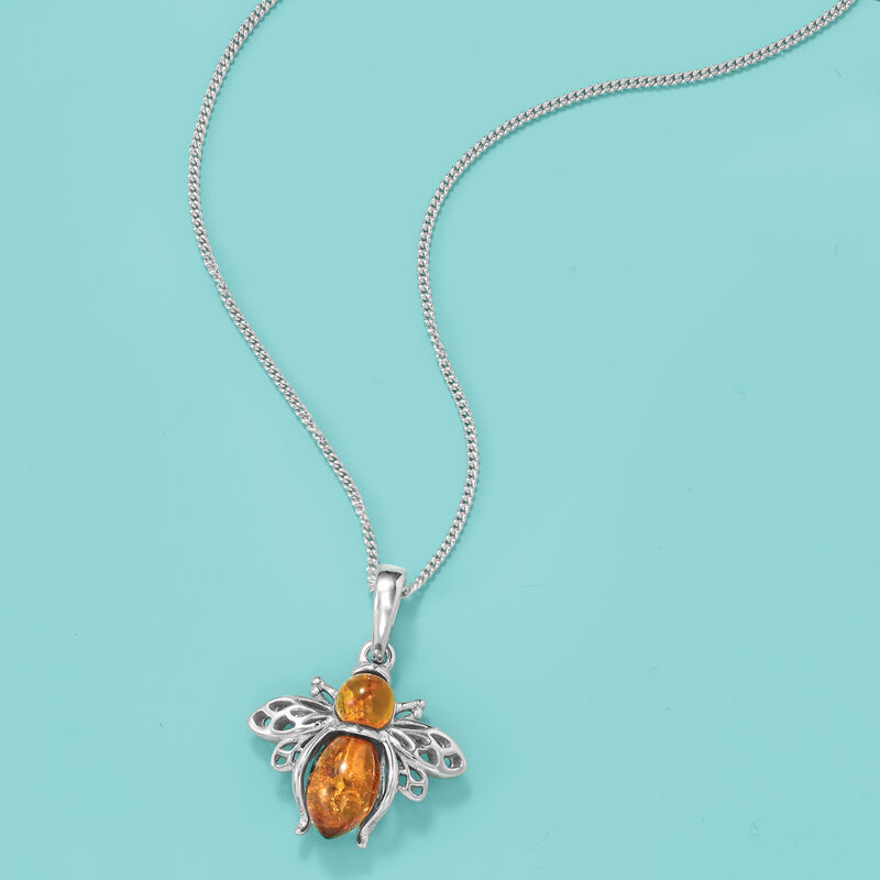 Amber Bumblebee Pendant Necklace in Sterling Silver image number 3