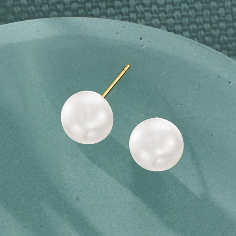 8-9mm Cultured Pearl Stud Earrings in 14kt Yellow Gold image number 3