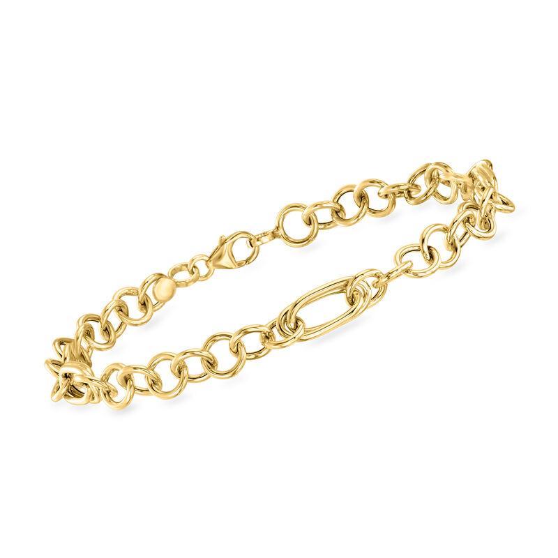 Italian 14kt Yellow Gold Alternating Cable and Oval-Link Bracelet image number 0