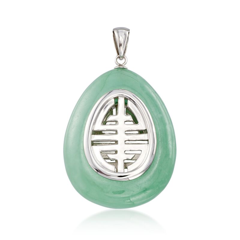 Jade &quot;Longevity&quot; Chinese Symbol Pendant Necklace in Sterling Silver image number 0