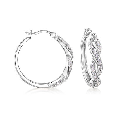 1.50 ct. t.w. CZ Twisted Hoop Earrings in Sterling Silver