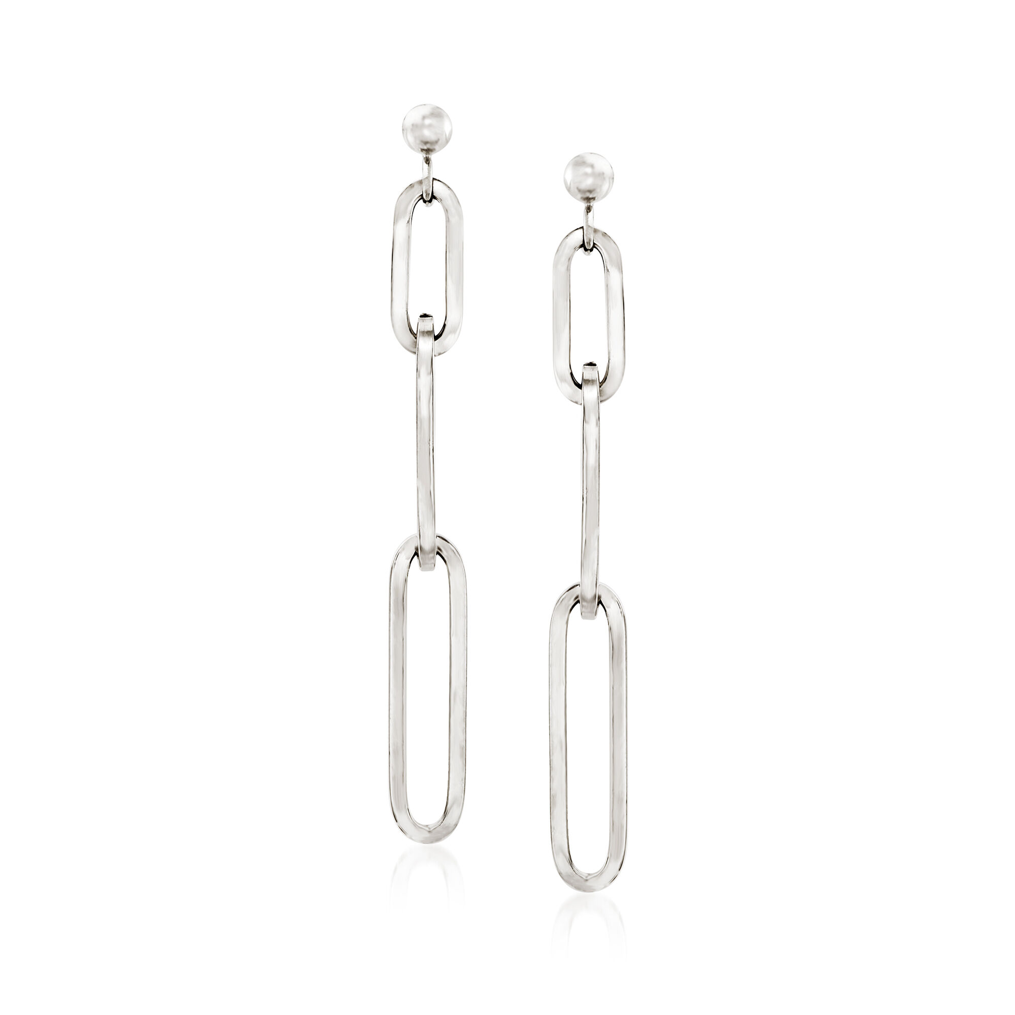 Italian Sterling Silver Paper Clip Link Linear Drop Earrings