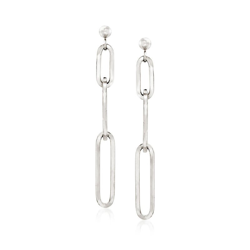 Italian Sterling Silver Paper Clip Link Linear Drop Earrings image number 0