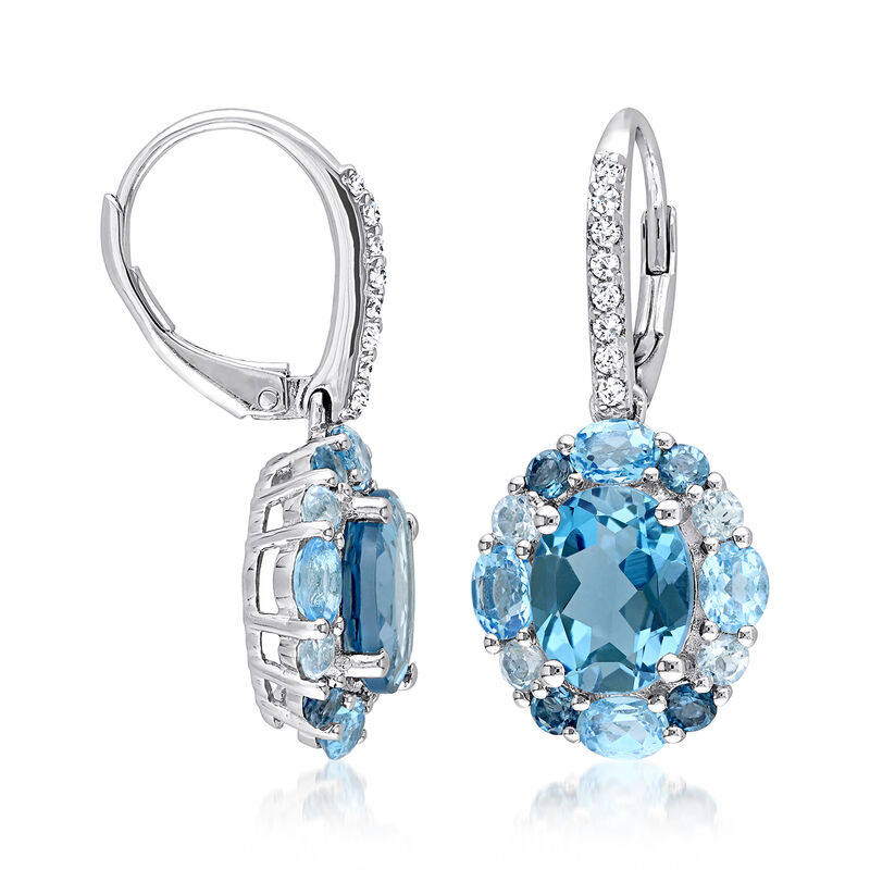 7.60 ct. t.w. Tonal Blue Topaz Drop Earrings with .10 ct. t.w. White Topaz in Sterling Silver  image number 1