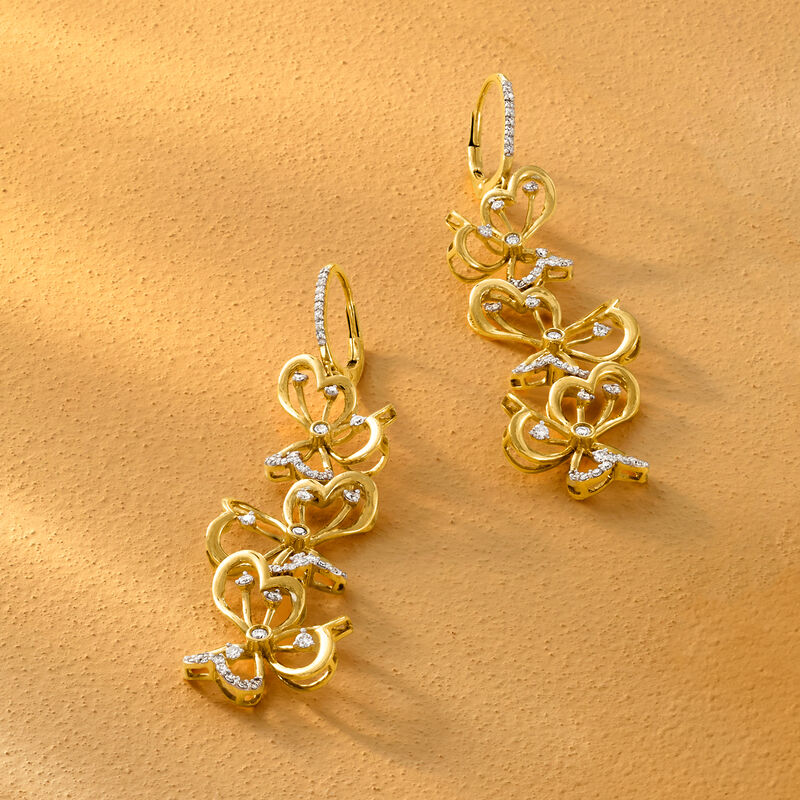 .75 ct. t.w. Diamond Floral Drop Earrings in 18kt Gold Over Sterling image number 2