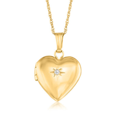 Child's 14kt Yellow Gold Small Heart Locket Necklace with Single Diamond