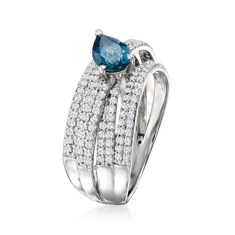 .80 Carat London Blue Topaz and .70 ct. t.w. White Topaz Ring in Sterling Silver image number 2