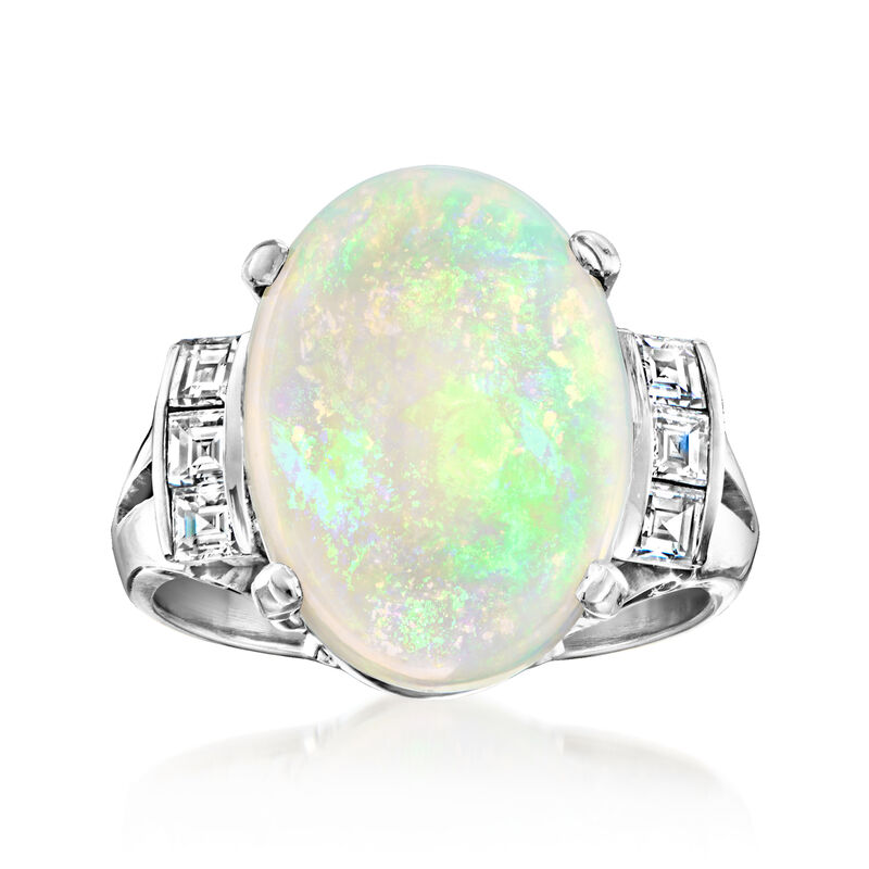 C. 1970 Vintage Opal and .39 ct. t.w. Diamond Ring in Platinum. Size 5.5 image number 0