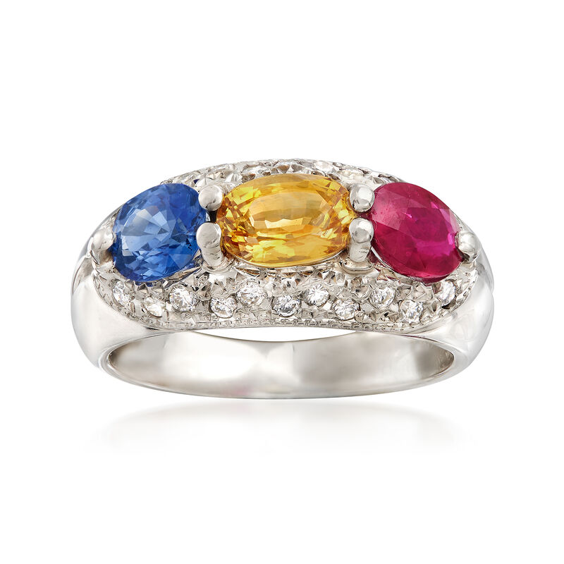C. 2000 Vintage 2.66 ct. t.w. Multi-Stone and .23 ct. t.w. Diamond Ring in Platinum. Size 6.5 image number 0