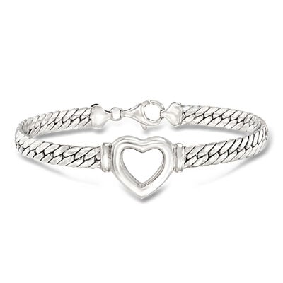 Sterling Silver Cuban-Link Heart Bracelet